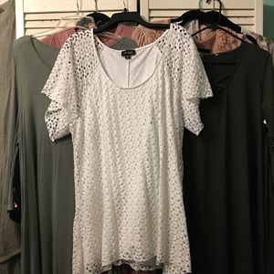 3X lined crochet short sleeve white tunic by Cal Style